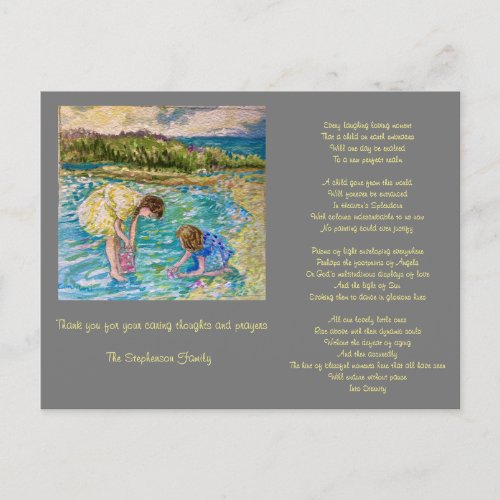 Thank you for your condolences loss of child  holiday postcard