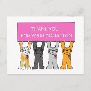 Thank You for Your Donation Pink Ribbon Cats Postcard