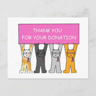 Thank You for Your Donation Pink Ribbon Cats Postcard