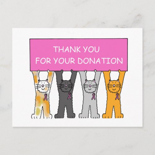 Thank You for Your Donation Pink Ribbon Cats Postcard