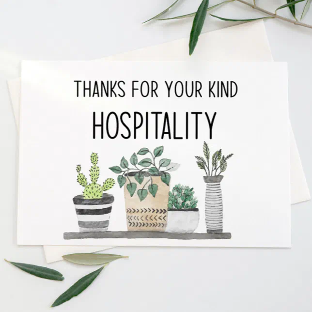 Thank You for Your Kind Hospitality Card Zazzle