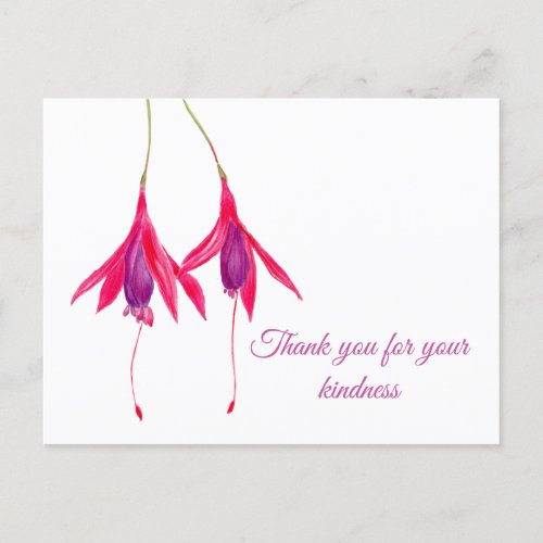 Thank You For Your Kindness Watercolor Fuschia Postcard