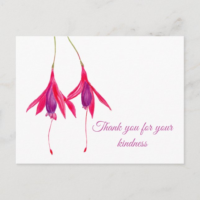 Thank You For Your Kindness Watercolor Fuschia Postcard (Front)
