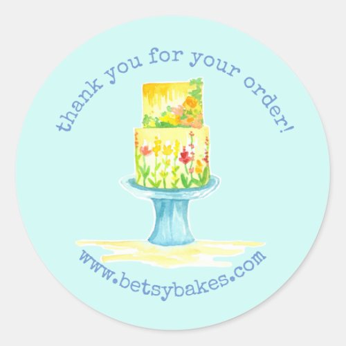 Thank You For Your Order Bakery Cake Blue Classic Round Sticker