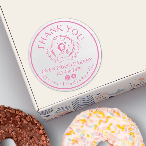 Thank You For Your Order Bakery Pink Donut Classic Round Sticker