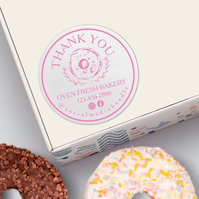 Thank You For Your Order Bakery Pink Donut Classic Round Sticker (Creator Uploaded)