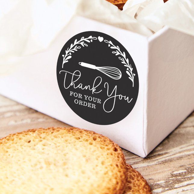 Thank You For Your Order Bakery Whisk & Wreath Classic Round Sticker (Creator Uploaded)