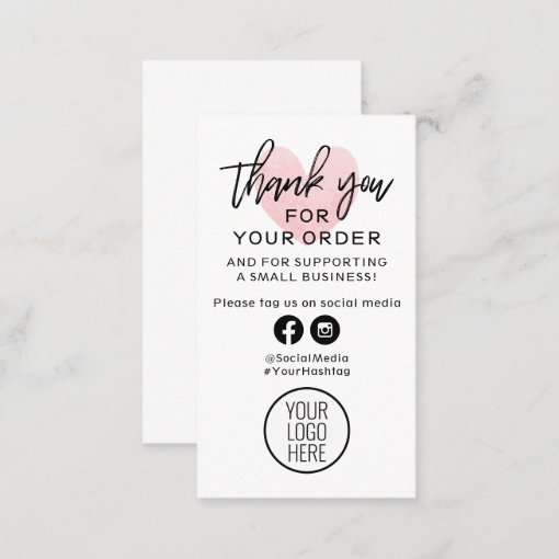 Thank You For Your Order Black and Pink Heart Business Card | Zazzle