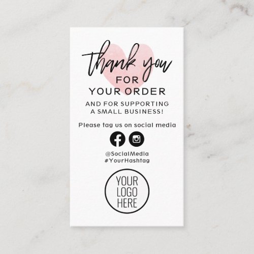 Thank You For Your Order Black and Pink Heart Business Card