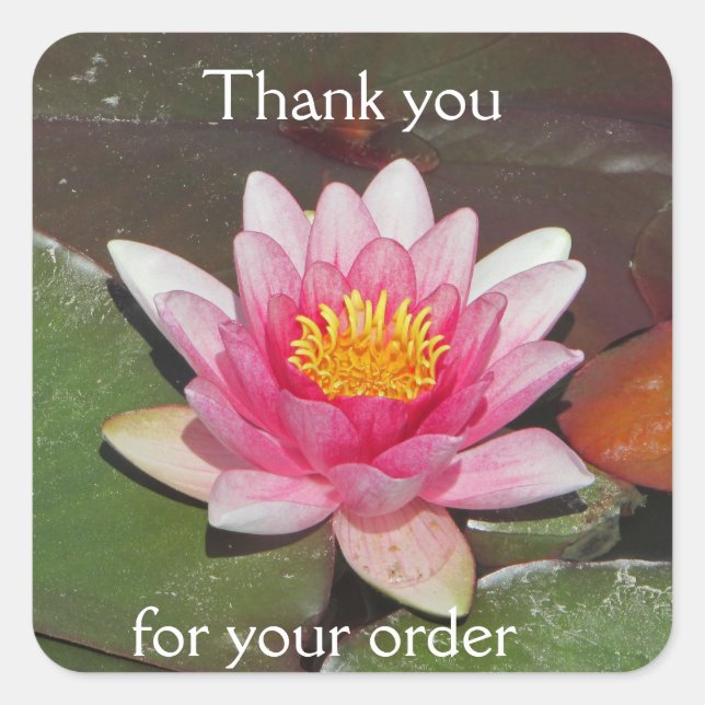Thank you for Your Order Business Pink Water Lily Square Sticker (Front)