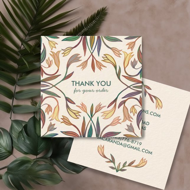 THANK YOU for your ORDER Chic Elegant Lily Frame  Square Business Card (Handmade floral pattern on these chic elegant custom thank you business cards)