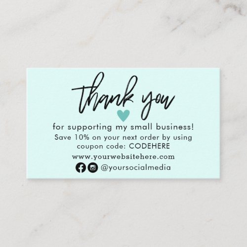 Thank You For Your Order Coupon Code Business Card