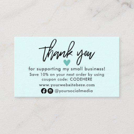 Customizable Thank You For Your Order Coupon Code Business Card
