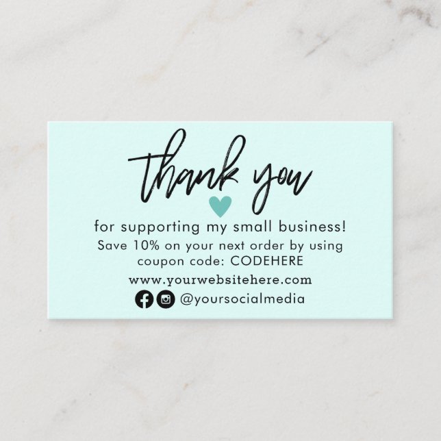 Thank You For Your Order Coupon Code Business Card (Front)