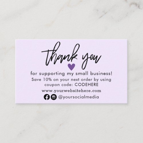 Thank You For Your Order Coupon Code Business Card