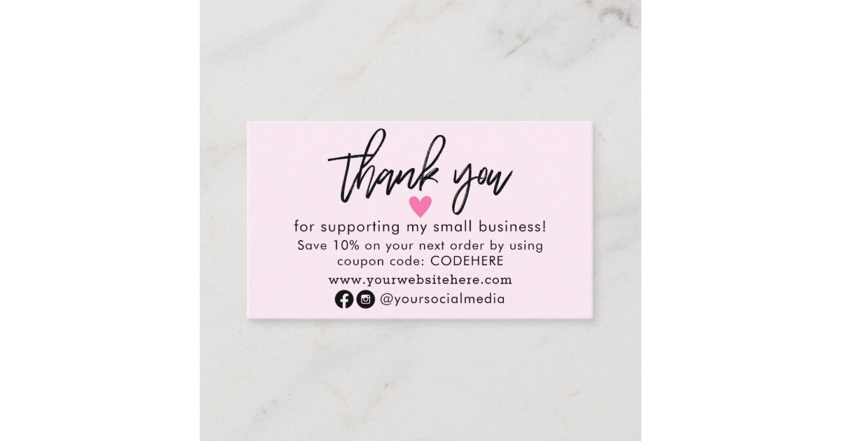 Thank You For Your Order Coupon Code Business Card | Zazzle.com