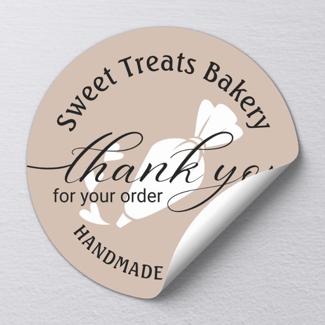 Thank You For Your Order Cute Beige Cake Bakery Classic Round Sticker (Creator Uploaded)