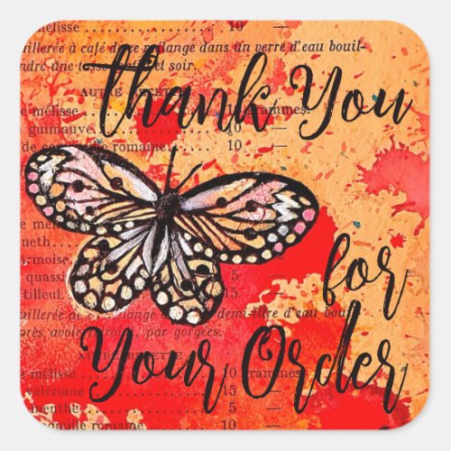 Thank You For Your Order Cute Butterfly Watercolor Square Sticker