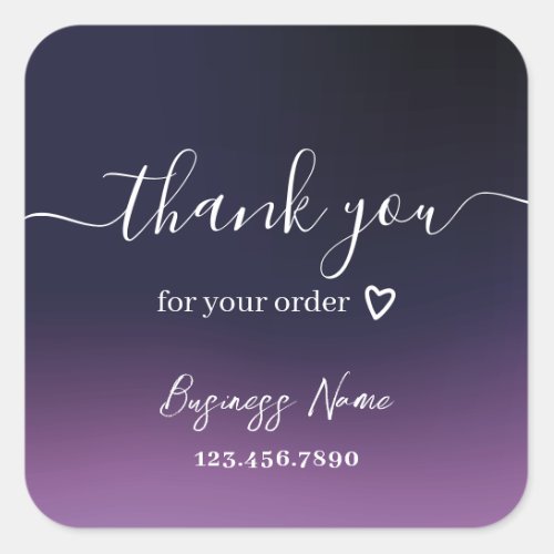 Thank You for Your Order Elegant Purple Business Square Sticker