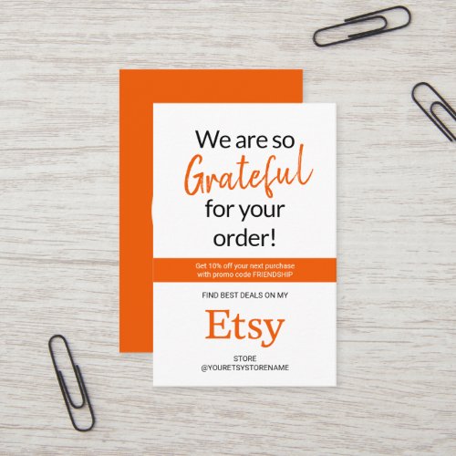Thank You For Your Order  Etsy Seller Business Card