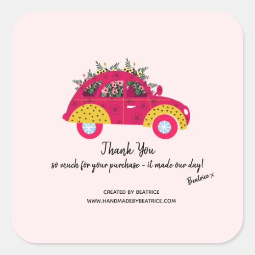 Thank You for Your Order  Fun Floral Colorful Square Sticker