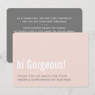THANK YOU FOR YOUR ORDER fun insert pink gray Card