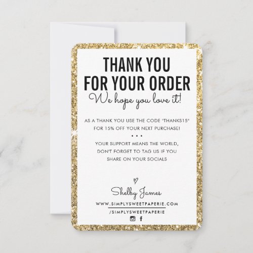 THANK YOU FOR YOUR ORDER glam insert gold glitter