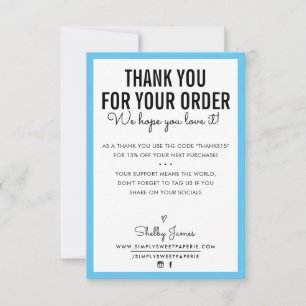 THANK YOU FOR YOUR ORDER glam insert modern aqua Card