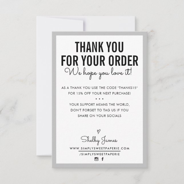 THANK YOU FOR YOUR ORDER glam insert modern gray Card (Front)