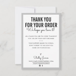 THANK YOU FOR YOUR ORDER glam insert modern gray Card