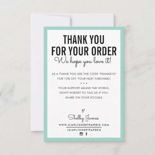 THANK YOU FOR YOUR ORDER glam insert modern mint