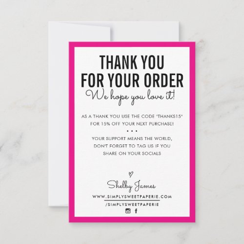 THANK YOU FOR YOUR ORDER glam insert modern pink