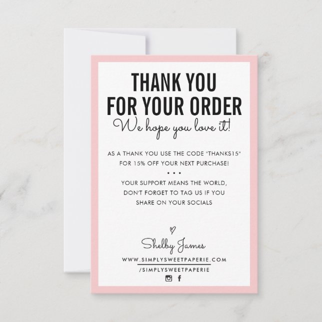 THANK YOU FOR YOUR ORDER glam insert modern pink Card (Front)