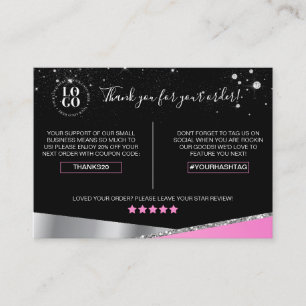 Thank You For Your Order Glam Pink Diamond Business Card