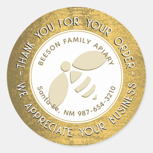 Thank you for your order Gold bee Apiary Name Classic Round Sticker