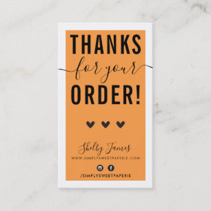 THANK YOU FOR YOUR ORDER insert bold bright orange