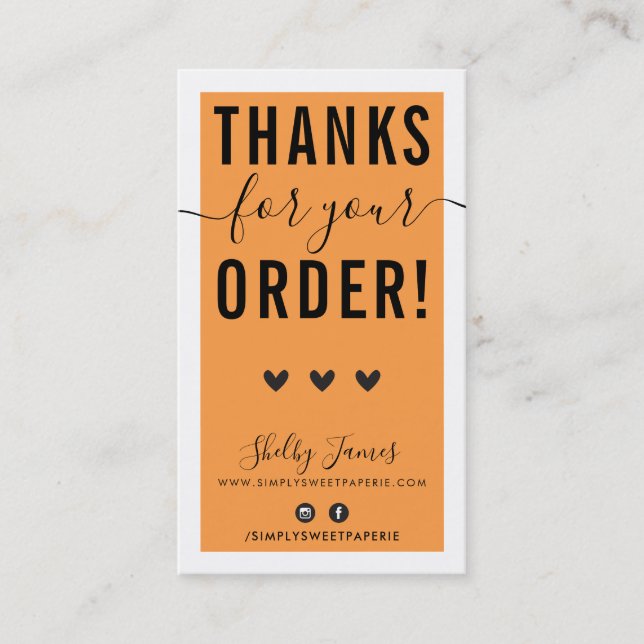 THANK YOU FOR YOUR ORDER insert bold bright orange (Front)