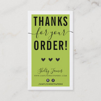 THANK YOU FOR YOUR ORDER insert bold lime green