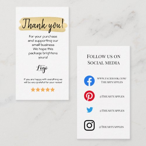 Thank You for Your Order Insert Card Small Busines