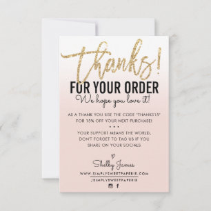 THANK YOU FOR YOUR ORDER insert gold ombre blush Card
