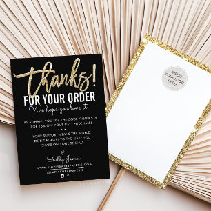 THANK YOU FOR YOUR ORDER insert modern black gold Card