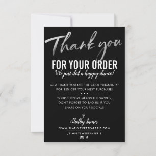 THANK YOU FOR YOUR ORDER insert modern black white Card