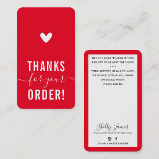 THANK YOU FOR YOUR ORDER insert modern BOLD RED
