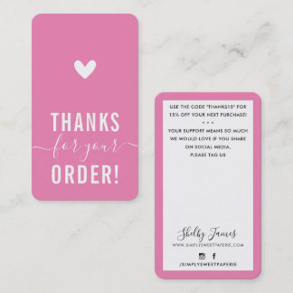 THANK YOU FOR YOUR ORDER insert modern CANDY PINK