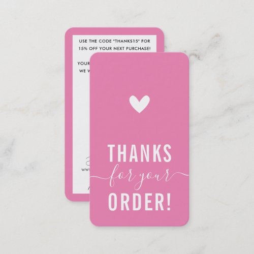 THANK YOU FOR YOUR ORDER insert modern CANDY PINK