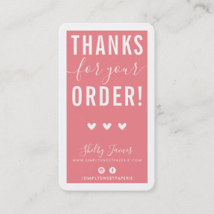 THANK YOU FOR YOUR ORDER insert modern coral pink