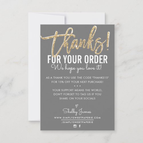THANK YOU FOR YOUR ORDER insert modern gray gold