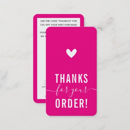 THANK YOU FOR YOUR ORDER insert modern HOT PINK