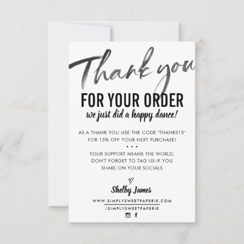 THANK YOU FOR YOUR ORDER insert modern ink writing