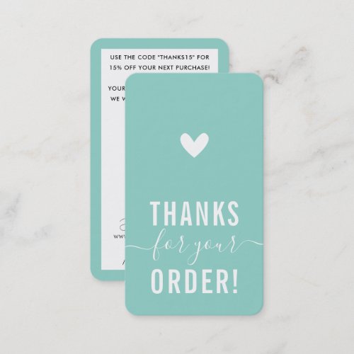 THANK YOU FOR YOUR ORDER insert modern MINT GREEN